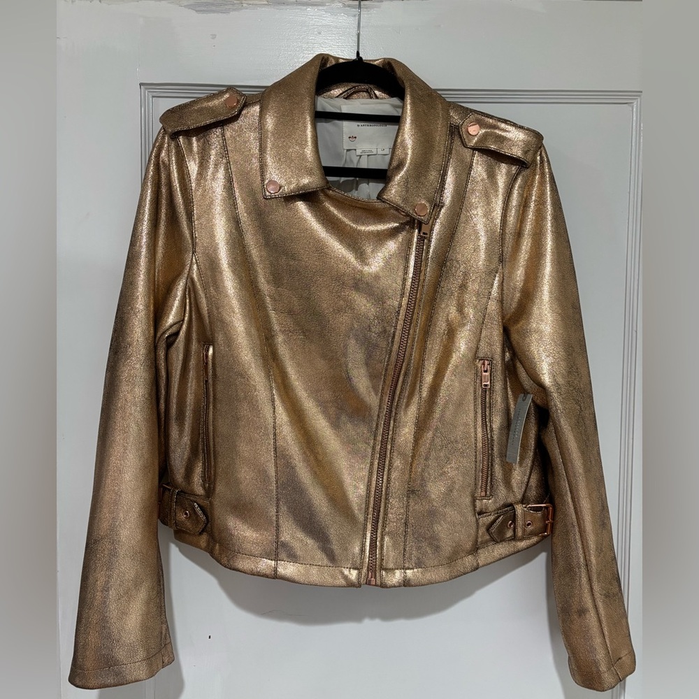 Anthropologie Metallic Bronze Moto Jacket - Picture 2 of 12
